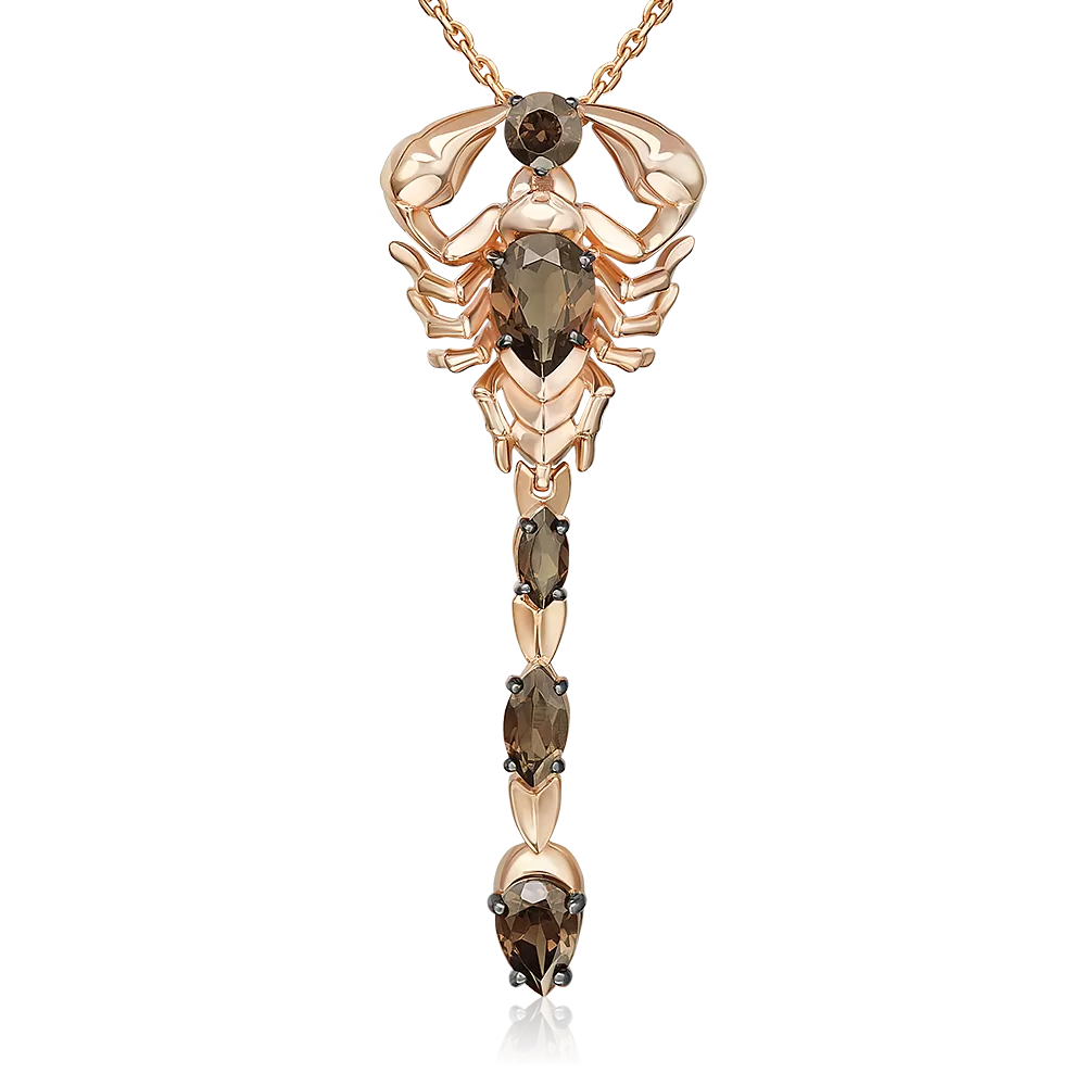 Подвеска «Скорпион» из красного золота с кварцем дымчатым 03-3497-00-202-1110
