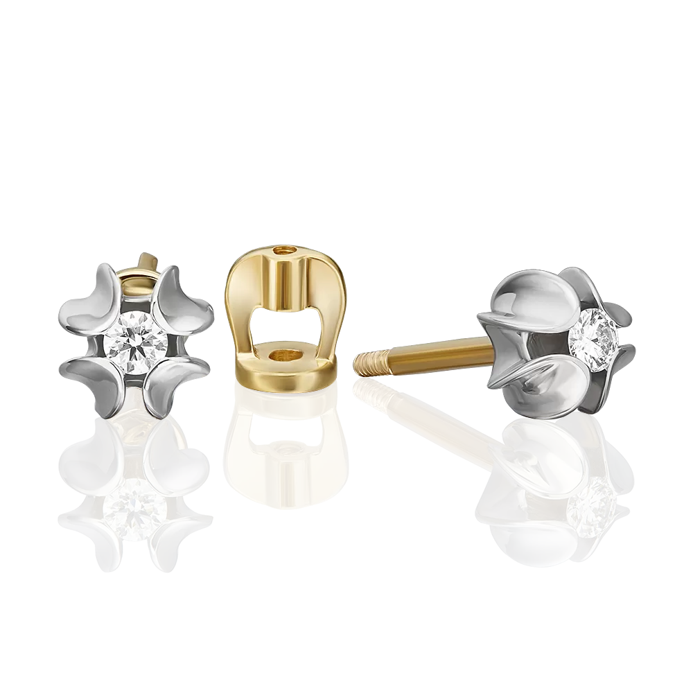 Серьги-пусеты из комбинированного золота с бриллиантом 02-5353-00-101-1121