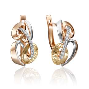 Серьги с английским замком из комбинированного золота с фианитами 02-4112-00-401-1113-48