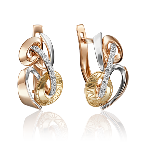 Серьги с английским замком из комбинированного золота с фианитами 02-4112-00-401-1113-48