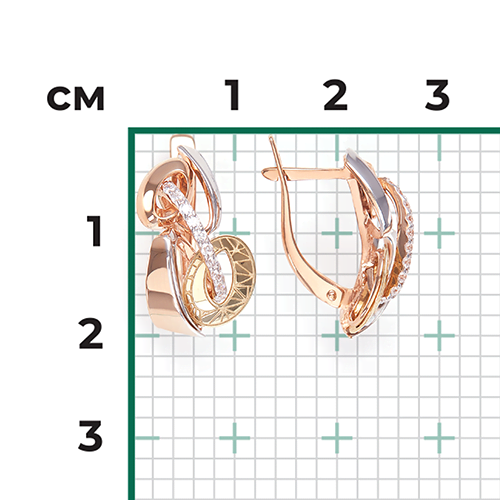 Серьги с английским замком из комбинированного золота с фианитами 02-4112-00-401-1113-48