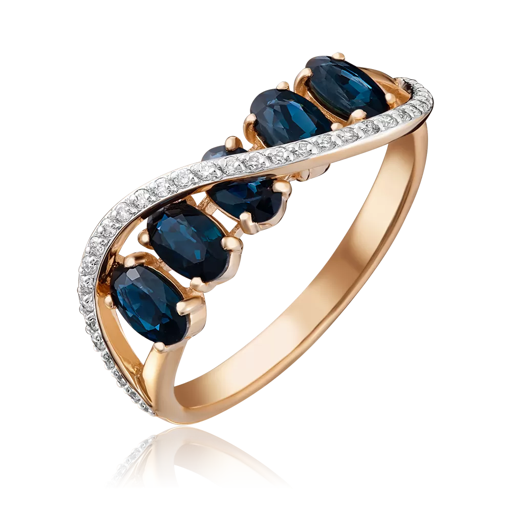 Кольцо из красного золота с сапфирами и бриллиантами 01-1498-00-105-1110-30