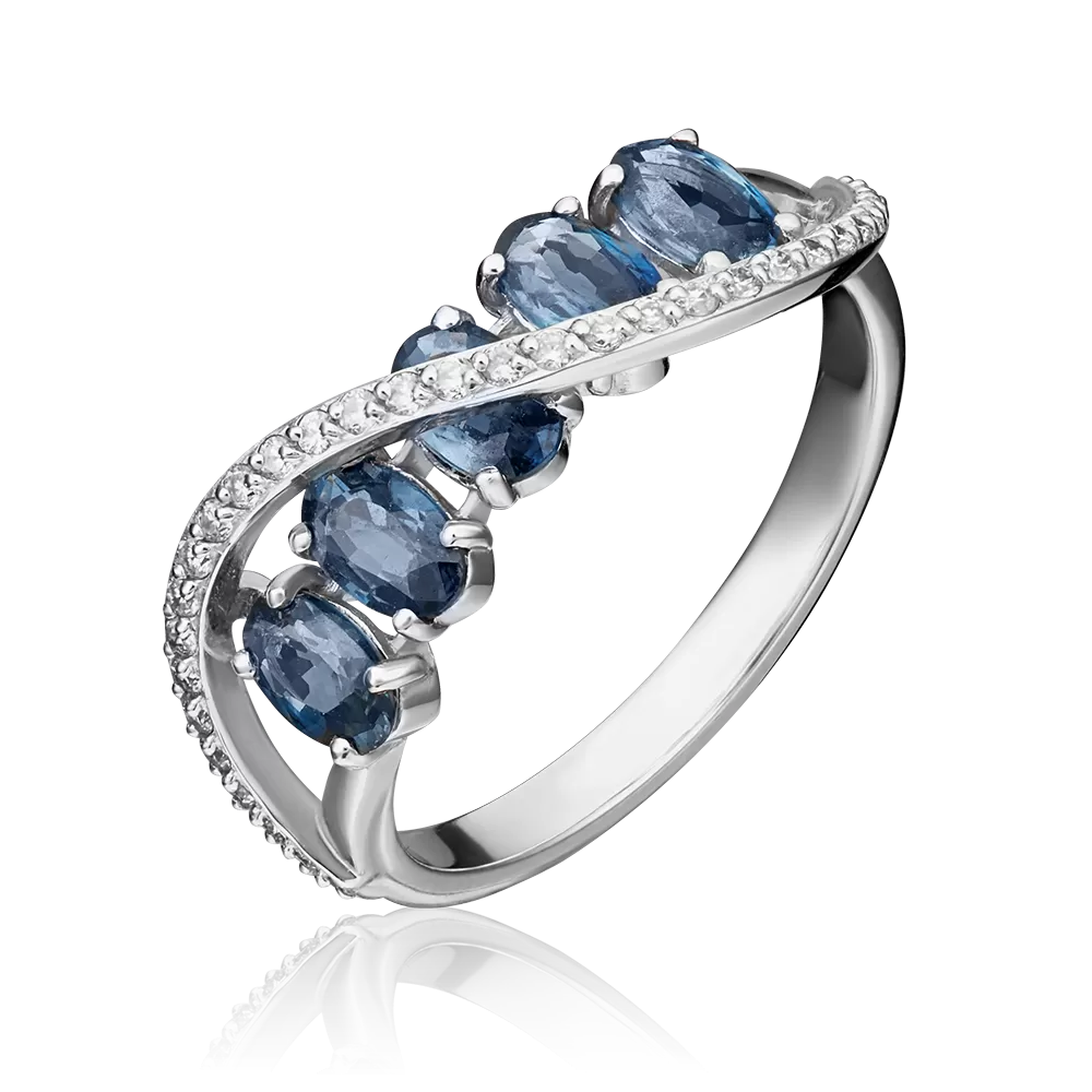 Кольцо из белого золота с сапфирами и бриллиантами 01-1498-00-105-1120-30