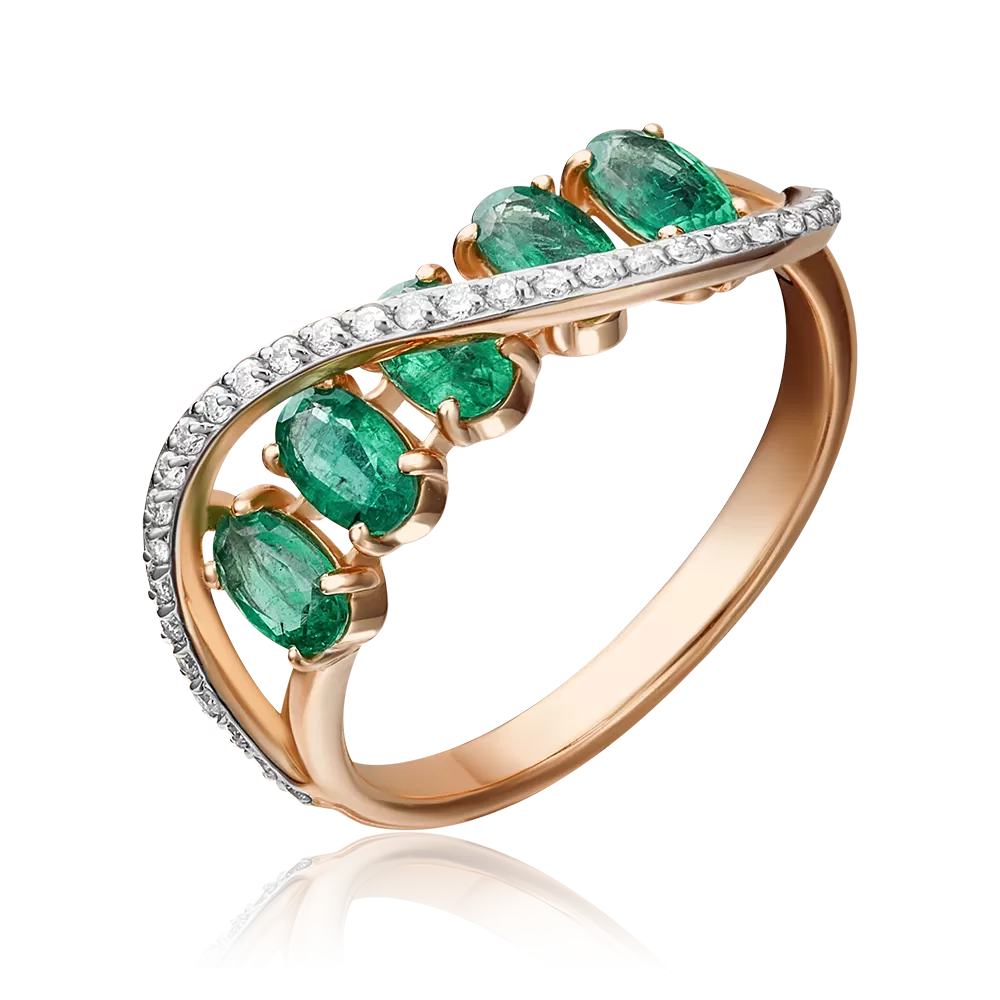 Кольцо из красного золота с изумрудами и бриллиантами 01-1498-00-106-1110-30