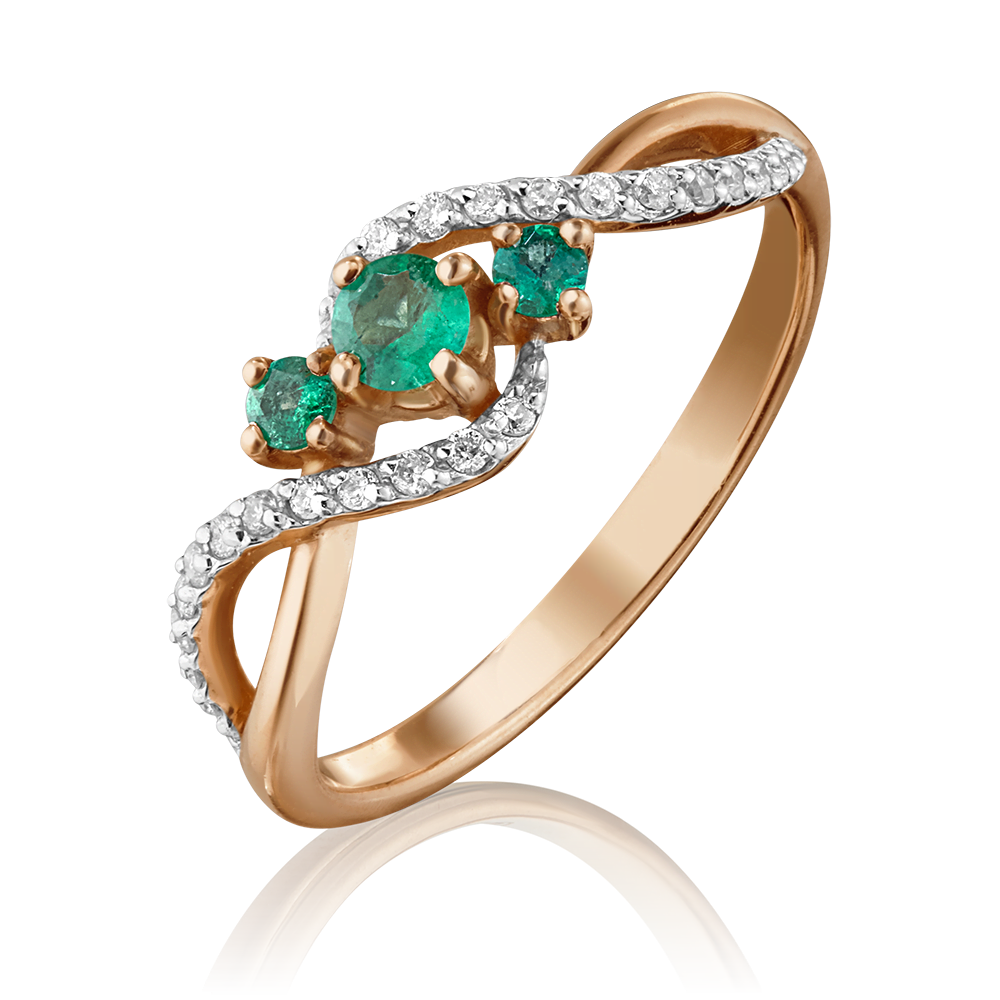 Кольцо из красного золота с изумрудами и бриллиантами 01-1499-00-106-1110-30