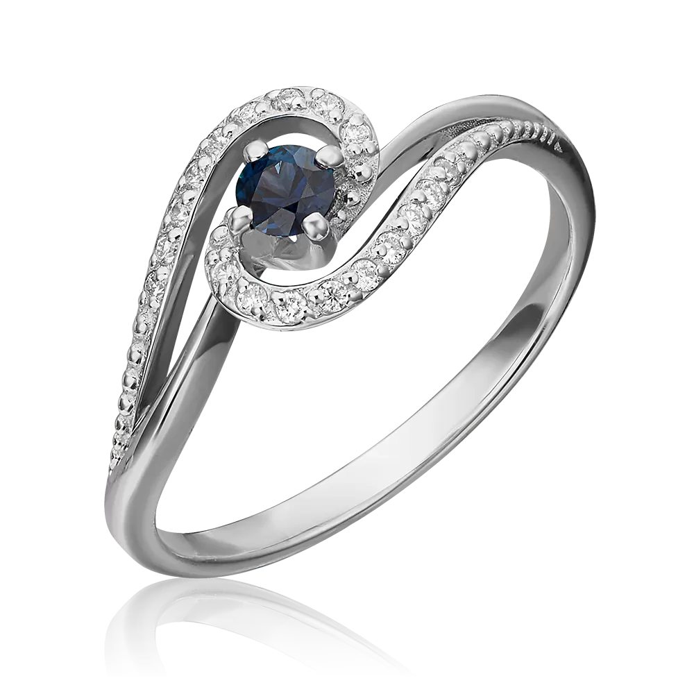 Кольцо из белого золота с сапфиром и бриллиантами 01-1500-00-105-1120-30
