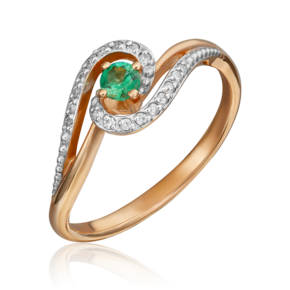 Кольцо из красного золота с изумрудом и бриллиантами