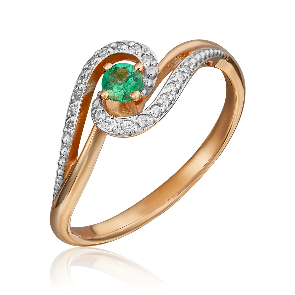 Кольцо из красного золота с изумрудом и бриллиантами 01-1500-00-106-1110-30