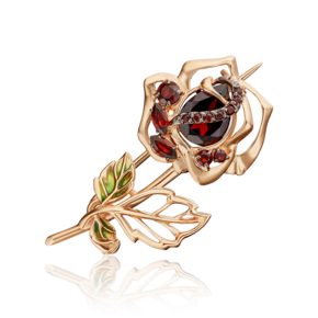 Брошь «Красная роза» из красного золота с гранатами и эмалью 04-0237-00-204-1110-57
