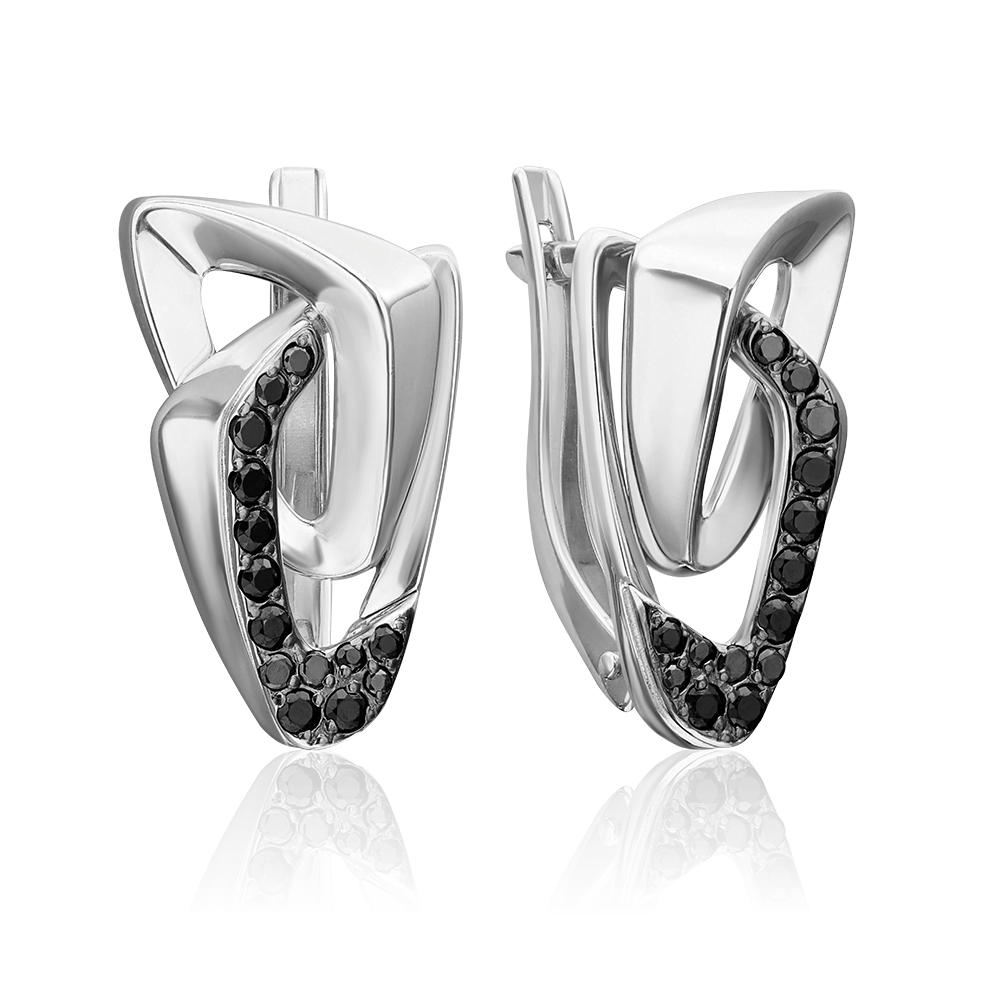 Серьги с английским замком из серебра с чёрными фианитами 02-5072-00-402-0200