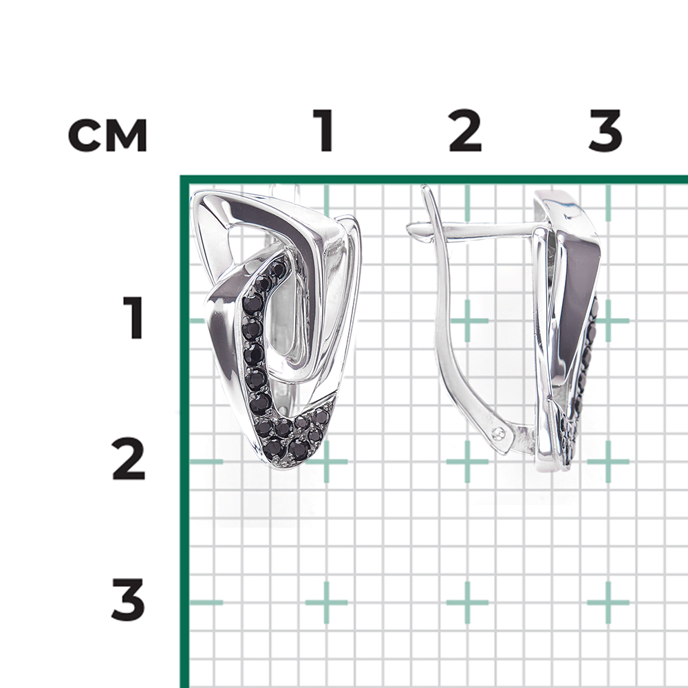 Серьги с английским замком из серебра с чёрными фианитами 02-5072-00-402-0200