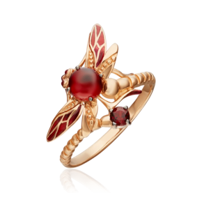 Кольцо «Стрекоза» из красного золота с гранатами и эмалью 01-5458-00-204-1110-57