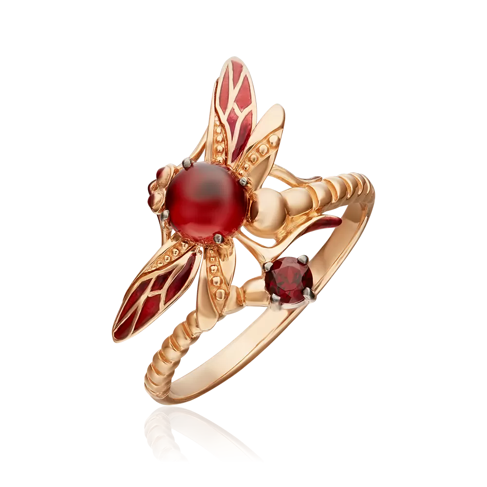 Кольцо «Стрекоза» из красного золота с гранатами и эмалью 01-5458-00-204-1110-57