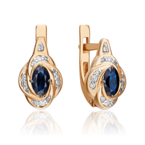 Серьги с английским замком из красного золота с сапфиром и бриллиантами 02-0949-00-105-1110-30