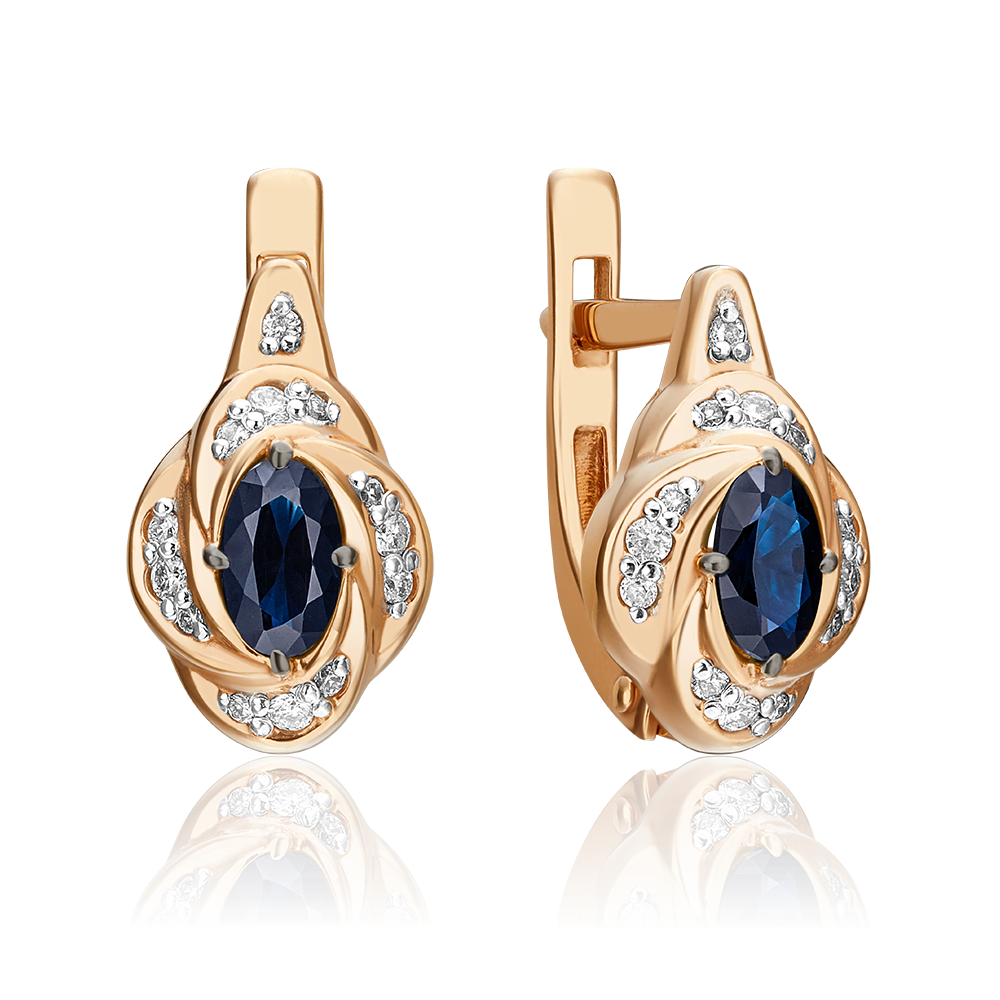 Серьги с английским замком из красного золота с сапфиром и бриллиантами 02-0949-00-105-1110-30