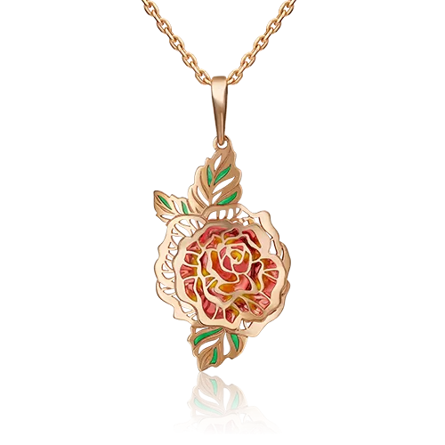 Подвеска «Роза» из красного золота с эмалью 03-3163-00-000-1110-48