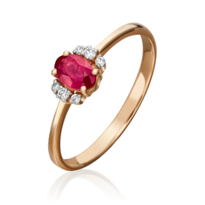 Кольцо из красного золота с рубином и бриллиантами