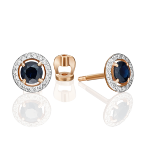 Серьги-пусеты из красного золота с сапфиром и бриллиантами 02-0697-00-105-1110-30