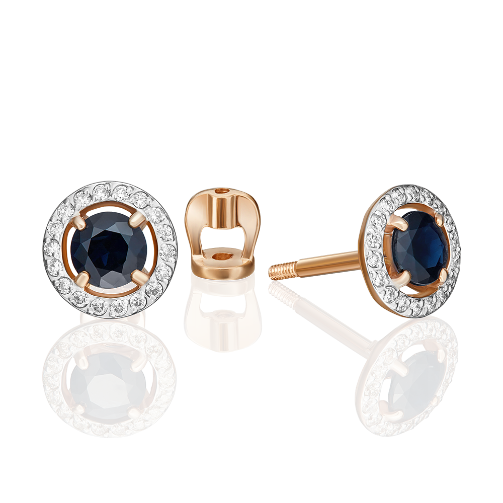 Серьги-пусеты из красного золота с сапфиром и бриллиантами 02-0697-00-105-1110-30