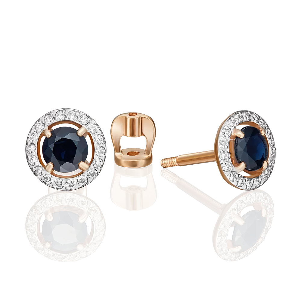 Серьги-пусеты из красного золота с сапфиром и бриллиантами 02-0697-00-105-1110-30