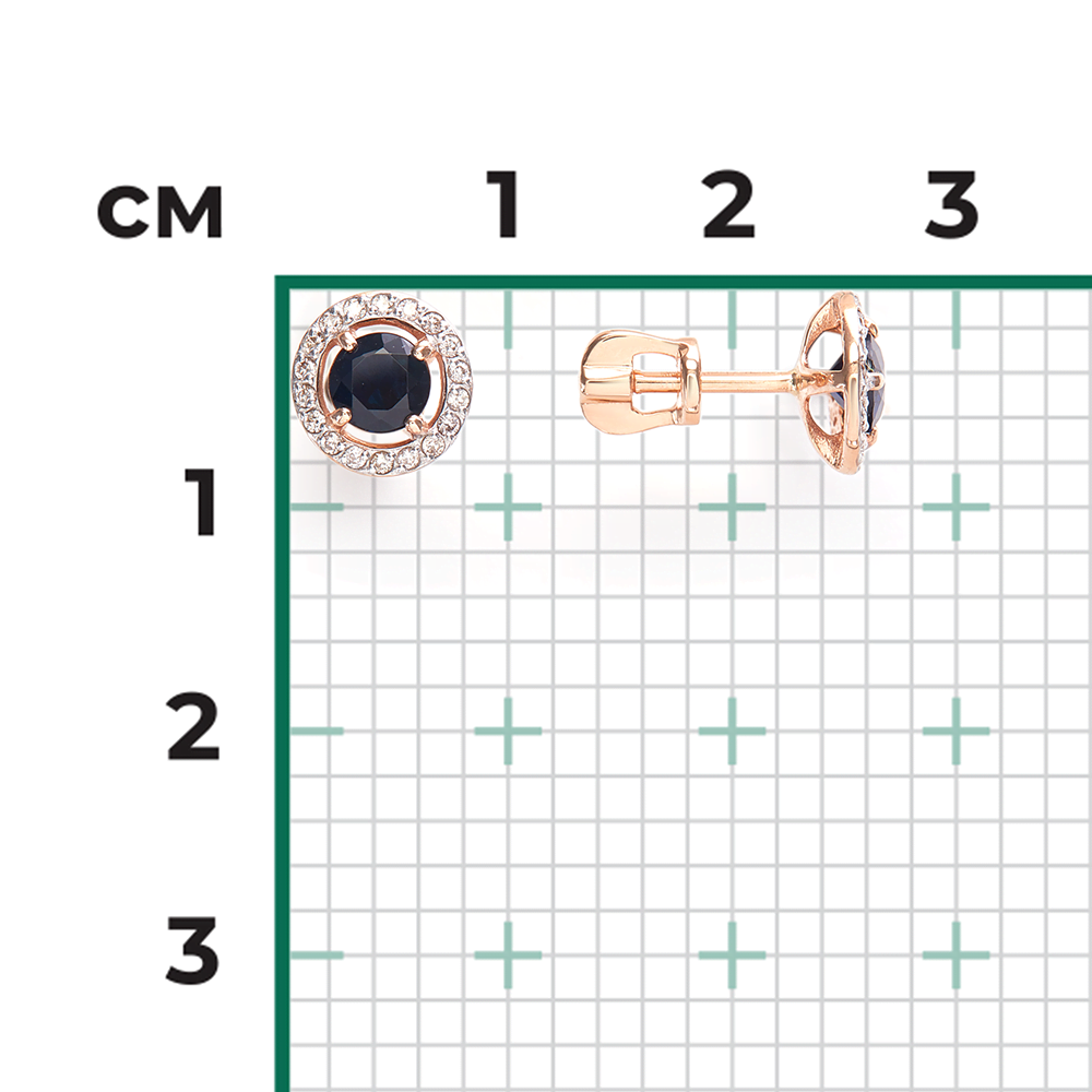Серьги-пусеты из красного золота с сапфиром и бриллиантами 02-0697-00-105-1110-30