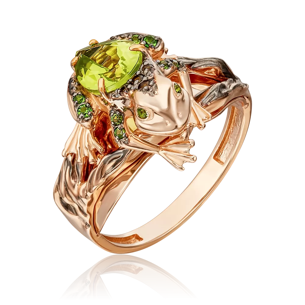 Кольцо «Лягушка» из красного золота с миксом камней 01-5414-00-727-1110-57
