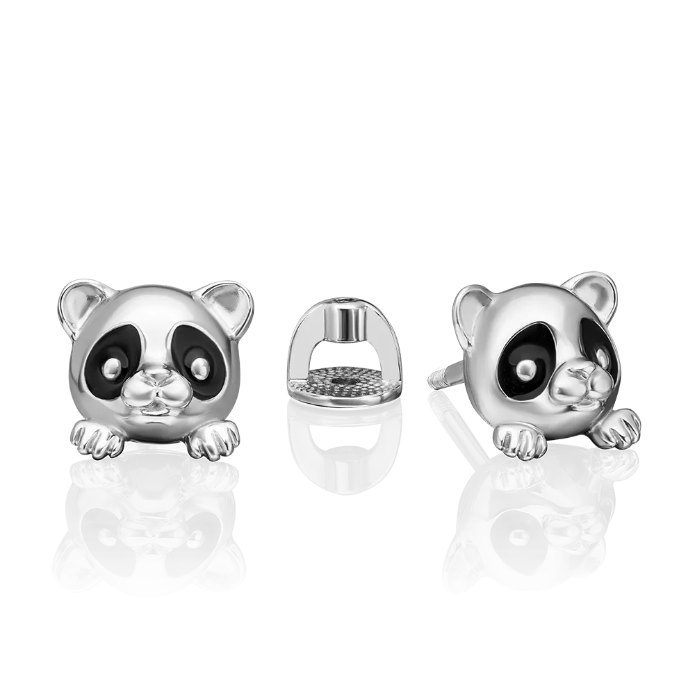Серьги-пусеты «Панды» из серебра с эмалью 02-4970-00-000-0200