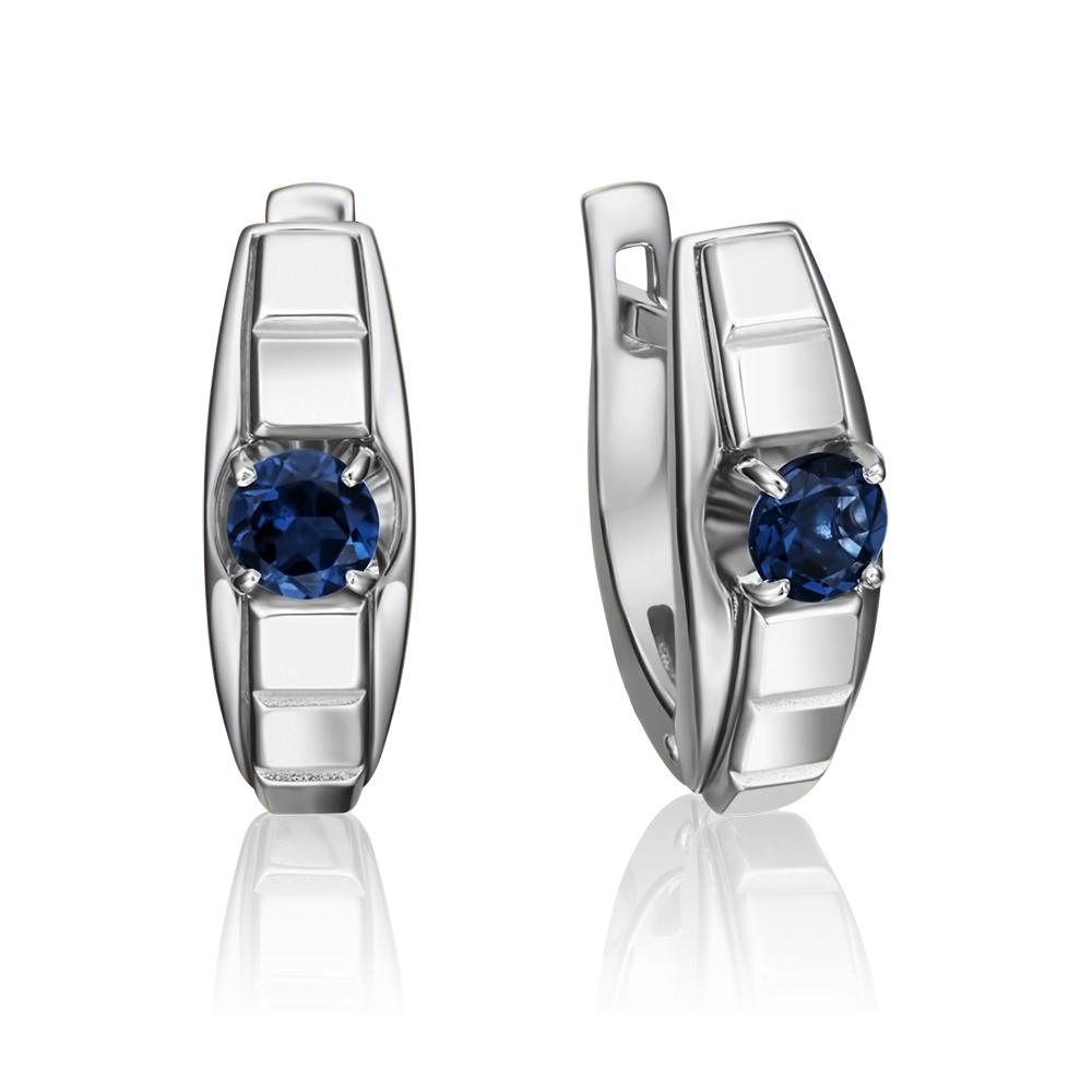 Серьги с английским замком из белого золота с сапфиром 02-4218-00-102-1120-30