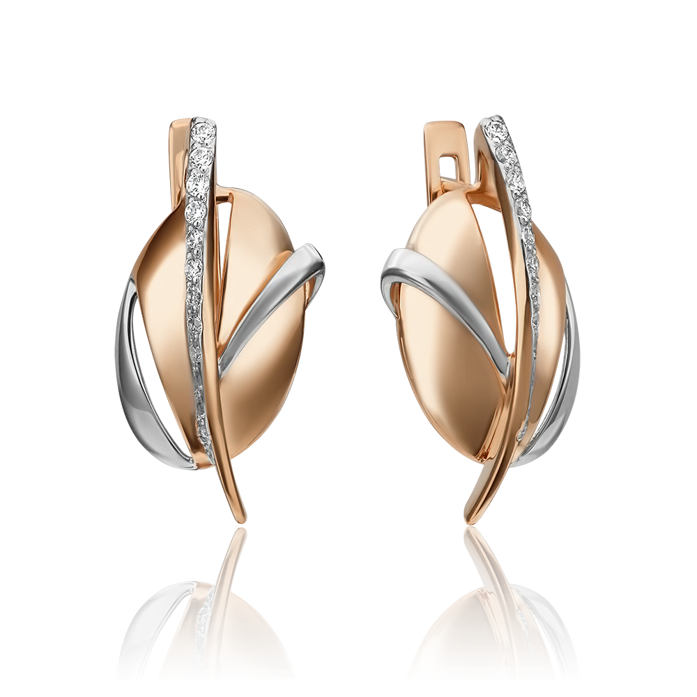 Серьги с английским замком из красного золота с фианитами 02-4340-00-401-1110-48