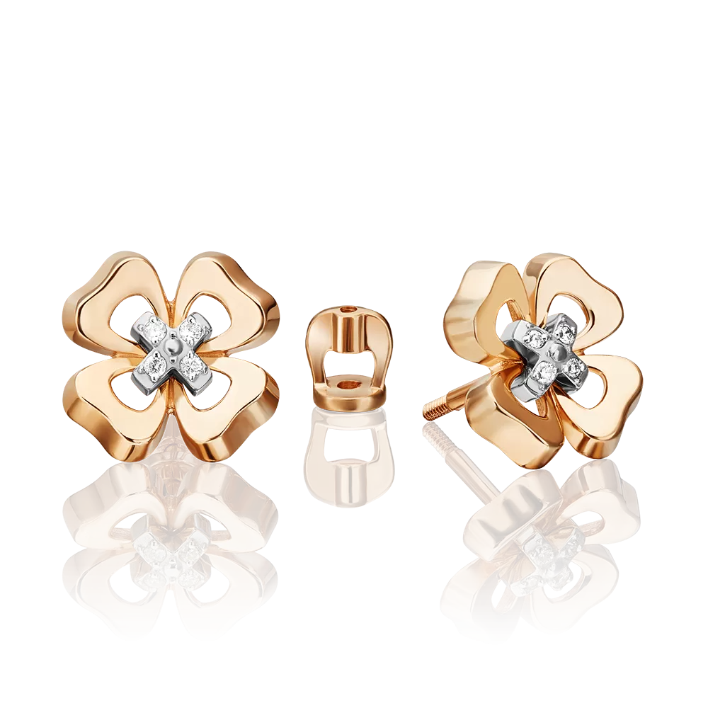 Серьги-пусеты «Клевер. Незабываемые моменты» из комбинированного золота с бриллиантами 02-4814-00-101-1111