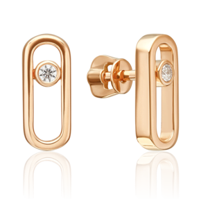 Серьги-пусеты из красного золота с бриллиантом 02-5538-00-101-1110