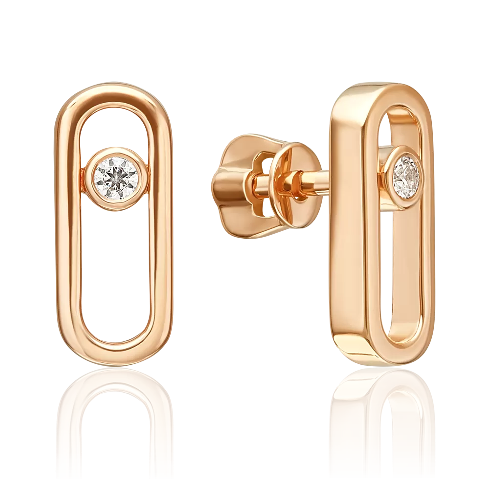 Серьги-пусеты из красного золота с бриллиантом 02-5538-00-101-1110