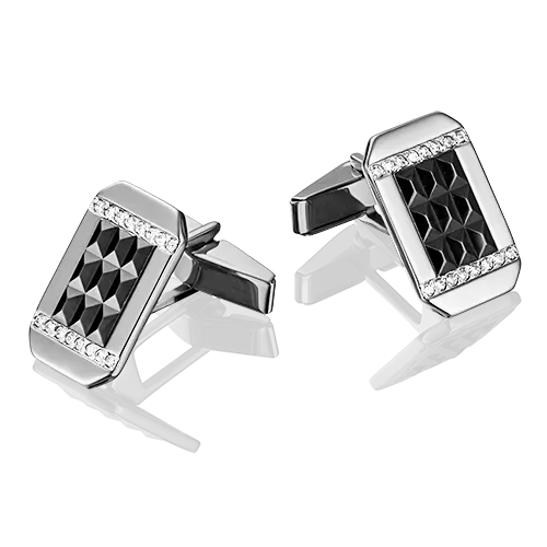 Запонки из белого золота с фианитами 10-0054-00-401-1120-22