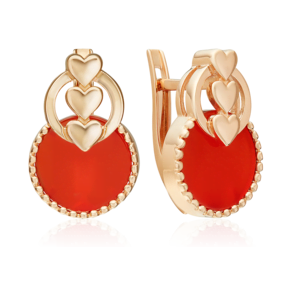 Серьги «Пылкая любовь» с английским замком из красного золота с сердоликом 02-5462-00-748-1110