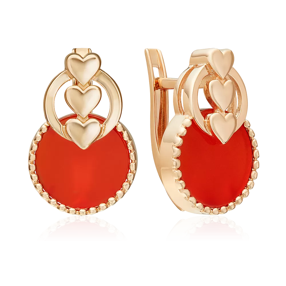 Серьги «Пылкая любовь» с английским замком из красного золота с сердоликом 02-5462-00-748-1110