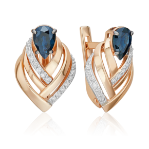 Серьги с английским замком из красного золота с сапфиром и бриллиантами 02-5236-00-105-1110