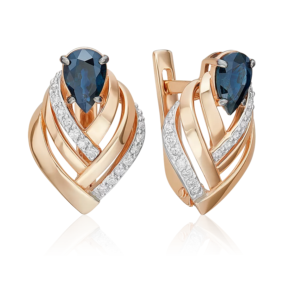 Серьги с английским замком из красного золота с сапфиром и бриллиантами 02-5236-00-105-1110