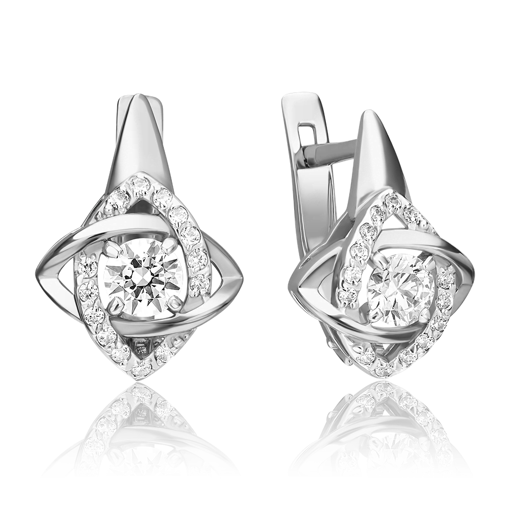 Серьги с английским замком из белого золота с фианитами 02-4403-01-501-1120-38