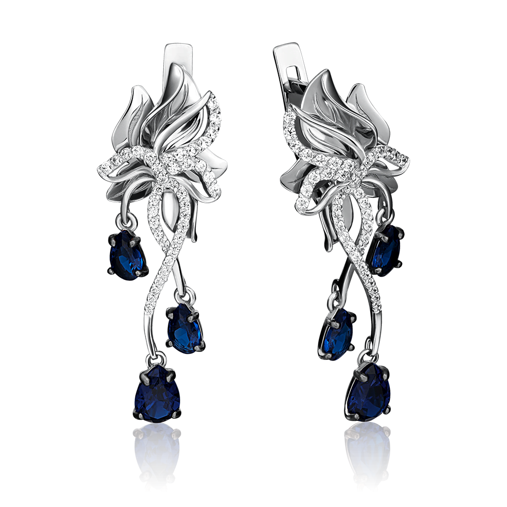 Серьги с английским замком из белого золота с сапфирами и бриллиантами 02-4220-00-105-1120-30