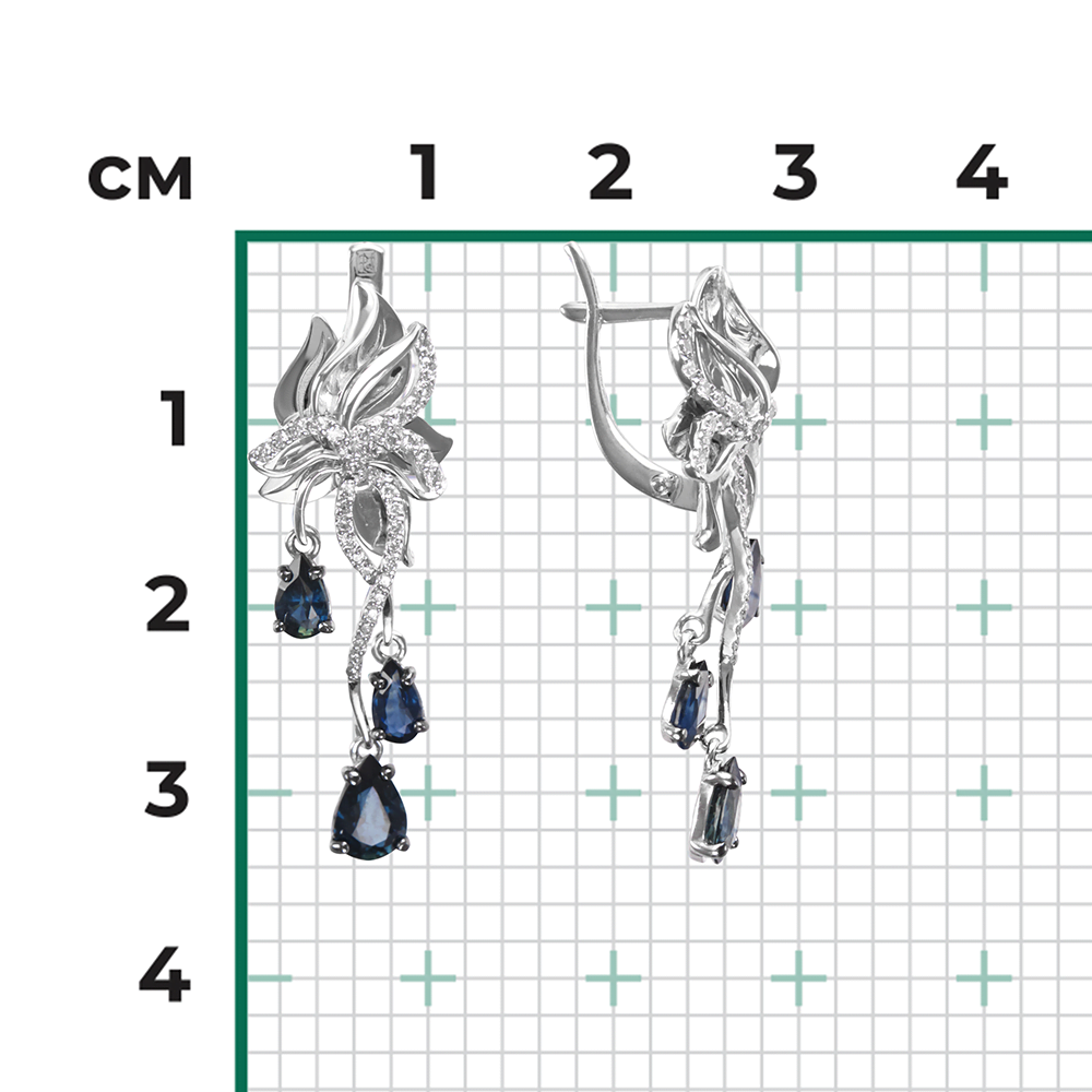 Серьги с английским замком из белого золота с сапфирами и бриллиантами 02-4220-00-105-1120-30