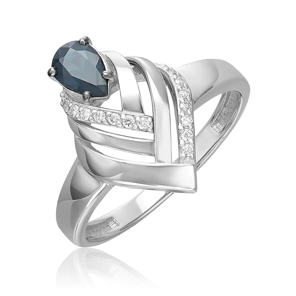 Кольцо из белого золота с сапфиром и бриллиантами 01-5739-00-105-1120