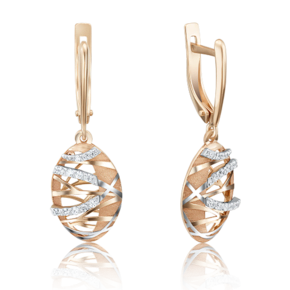 Серьги с английским замком из комбинированного золота с фианитами 02-4019-00-401-1111-48