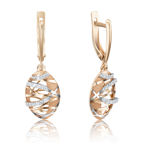 Серьги с английским замком из комбинированного золота с фианитами 02-4019-00-401-1111-48