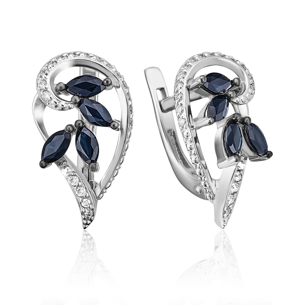 Серьги с английским замком из белого золота с сапфирами и бриллиантами 02-0744-00-105-1120-30