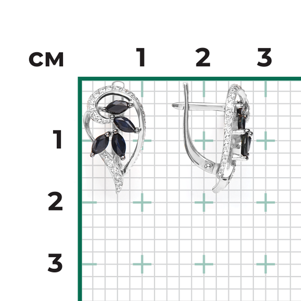 Серьги с английским замком из белого золота с сапфирами и бриллиантами 02-0744-00-105-1120-30