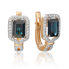 Серьги с английским замком из красного золота с сапфиром и бриллиантами 02-0745-00-105-1110-30