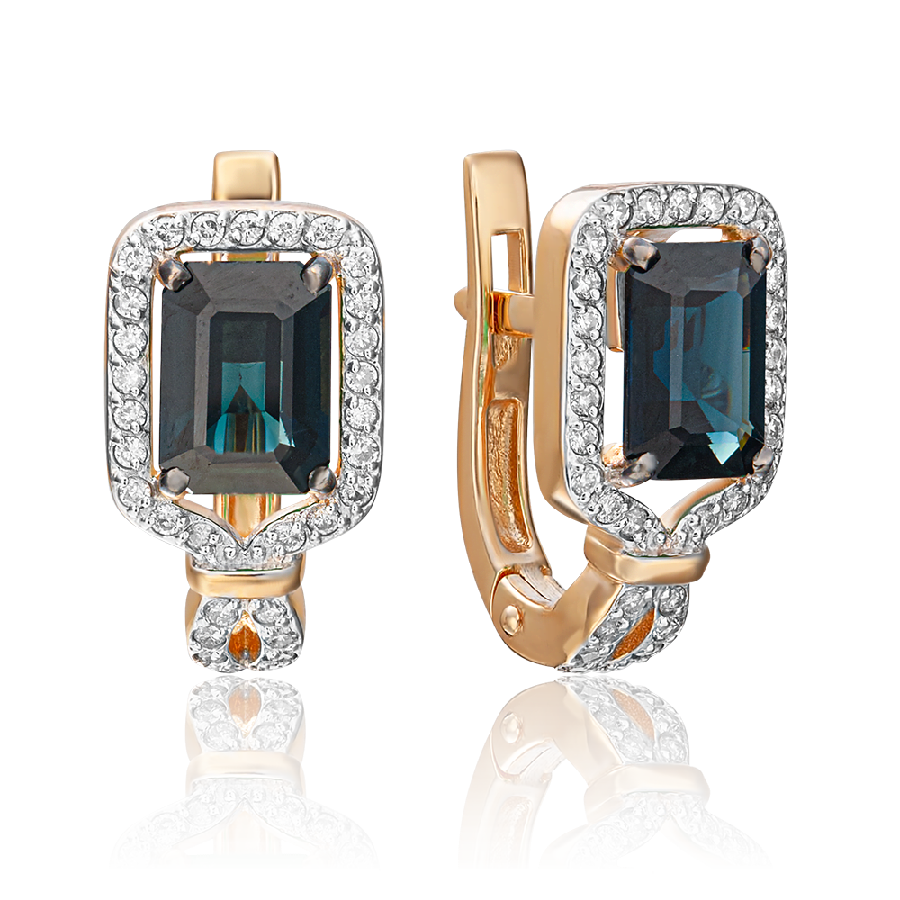 Серьги с английским замком из красного золота с сапфиром и бриллиантами 02-0745-00-105-1110-30