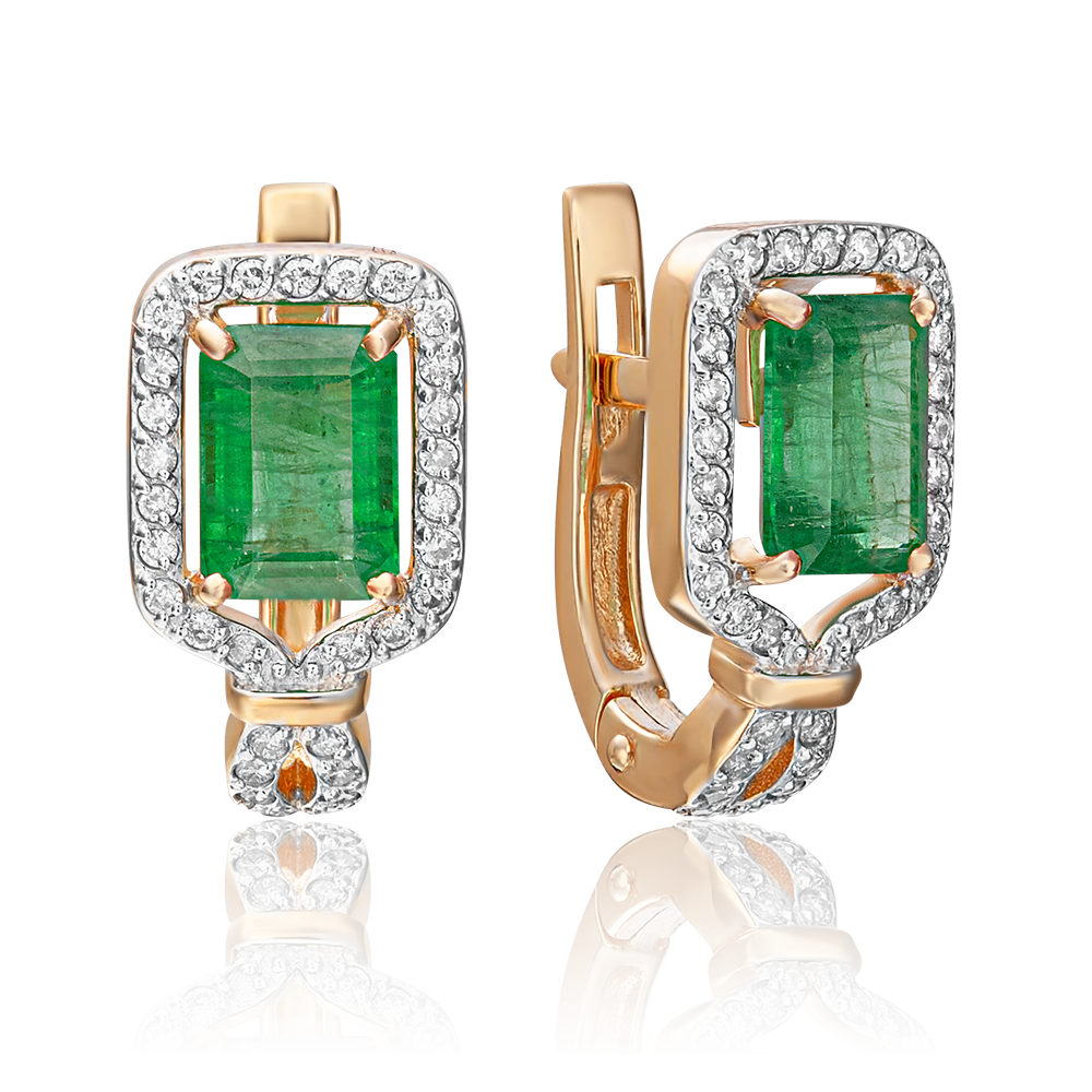 Серьги с английским замком из красного золота с изумрудом и бриллиантами 02-0745-00-106-1110-30