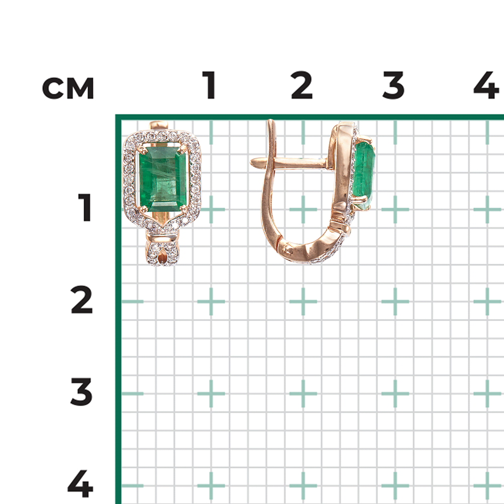 Серьги с английским замком из красного золота с изумрудом и бриллиантами 02-0745-00-106-1110-30