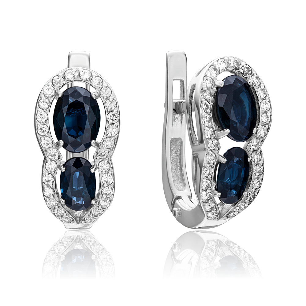 Серьги с английским замком из белого золота с сапфирами и бриллиантами 02-0748-00-105-1120-30